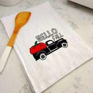 Cute Fall Pumpkin Patch Truck Dish Tea Towel